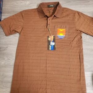Vintage‎ Jeep Brown Polo Shirt Size L Happy Trails Scenic Trails Pacific Islands